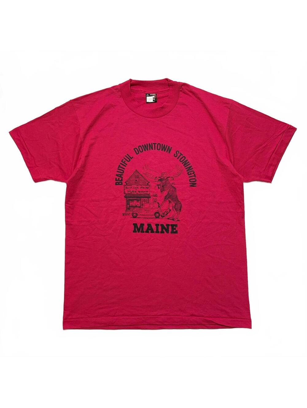 VTG 80s Beautiful Downtown Stonington Maine Moose Souvenir T-Shirt Men's L Red